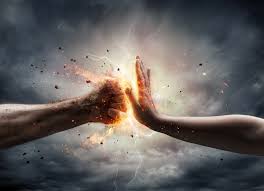 spiritual resistance of fist attempting to strike an open hand