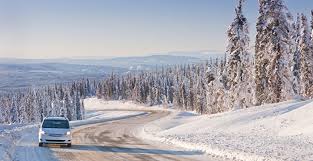 Driving snowy mountain roads